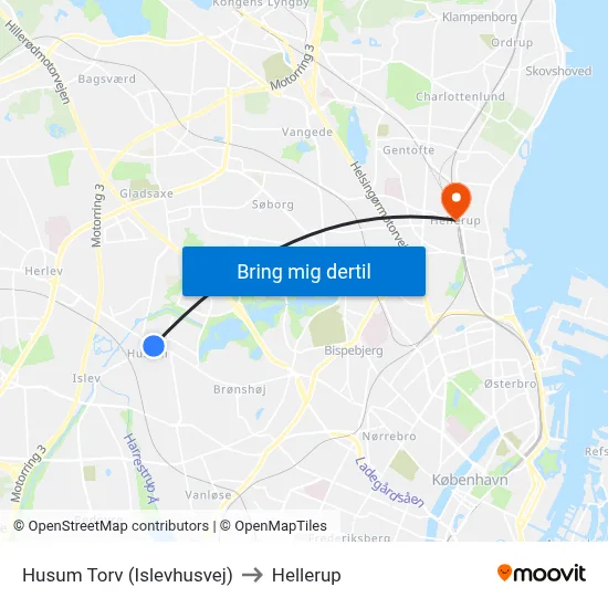 Husum Torv (Islevhusvej) to Hellerup map