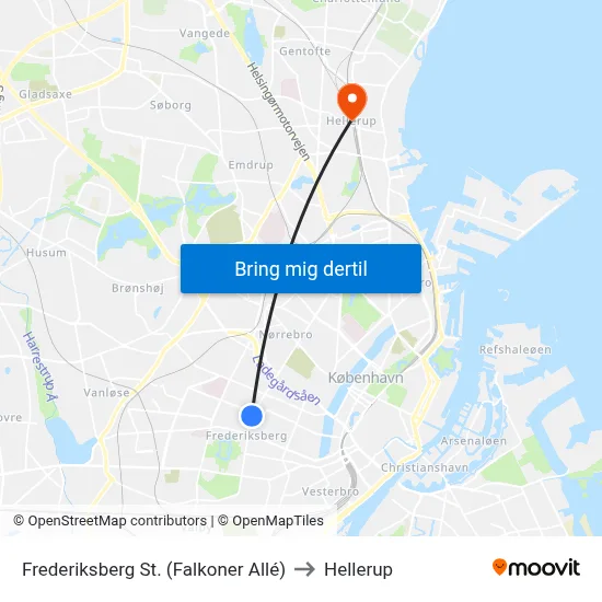 Frederiksberg St. (Falkoner Allé) to Hellerup map