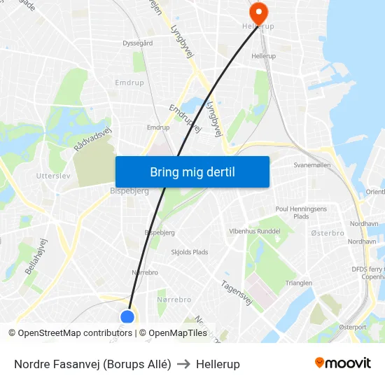 Nordre Fasanvej (Borups Allé) to Hellerup map