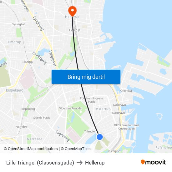 Lille Triangel (Classensgade) to Hellerup map