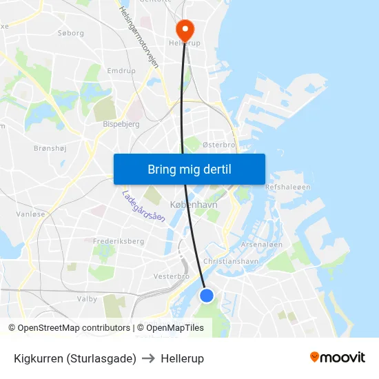 Kigkurren (Sturlasgade) to Hellerup map