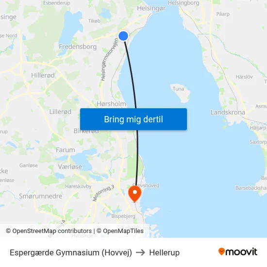 Espergærde Gymnasium (Hovvej) to Hellerup map