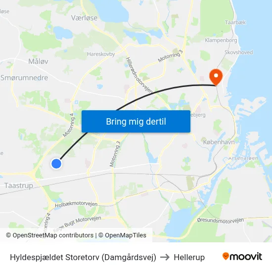 Hyldespjældet Storetorv (Damgårdsvej) to Hellerup map
