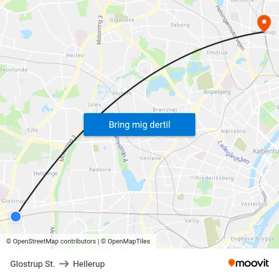 Glostrup St. to Hellerup map