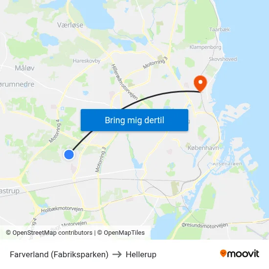 Farverland (Fabriksparken) to Hellerup map