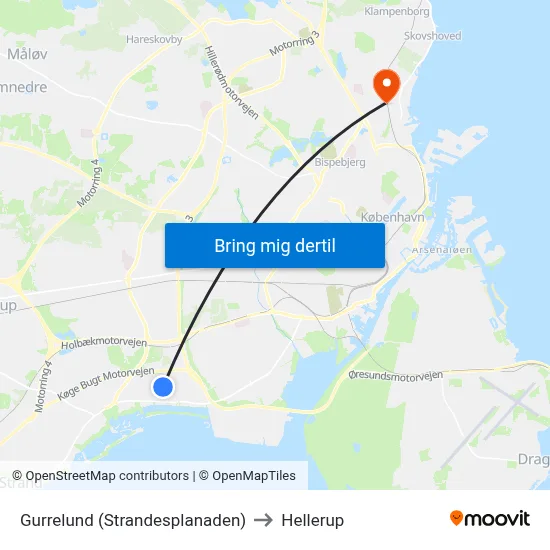 Gurrelund (Strandesplanaden) to Hellerup map