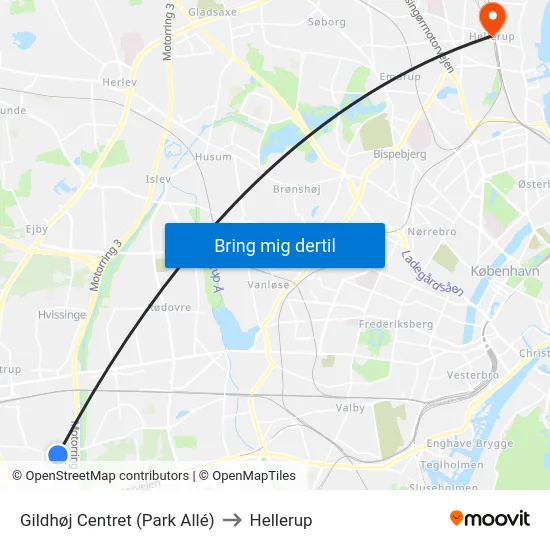 Gildhøj Centret (Park Allé) to Hellerup map