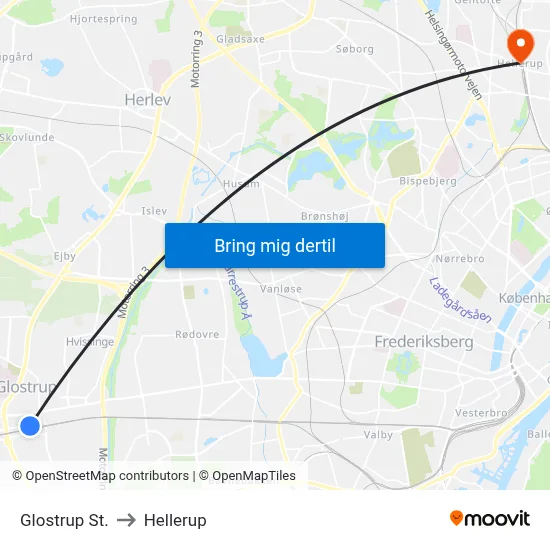 Glostrup St. to Hellerup map