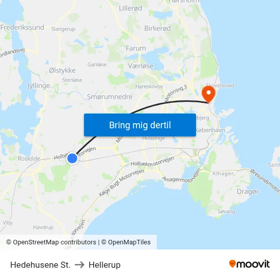 Hedehusene St. to Hellerup map