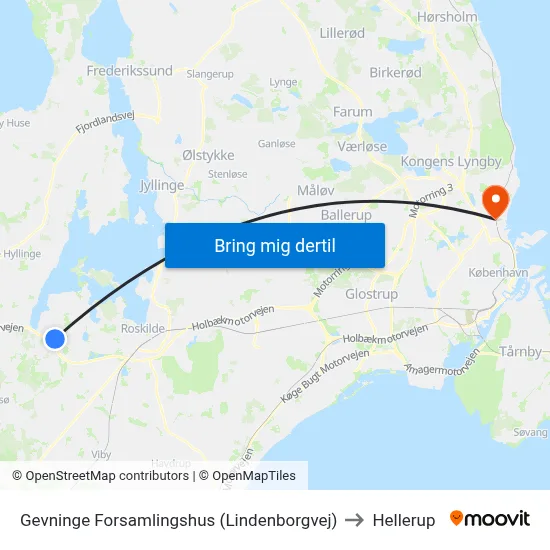 Gevninge Forsamlingshus (Lindenborgvej) to Hellerup map