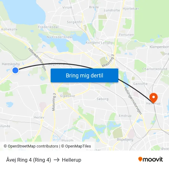 Åvej Ring 4 (Ring 4) to Hellerup map