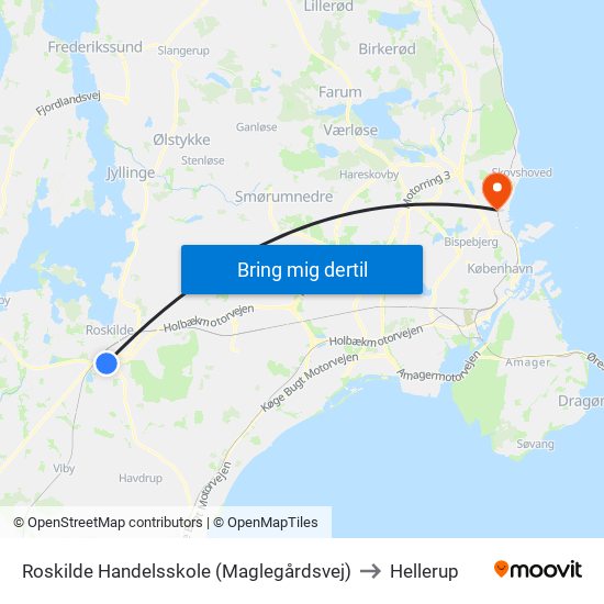 Roskilde Handelsskole (Maglegårdsvej) to Hellerup map