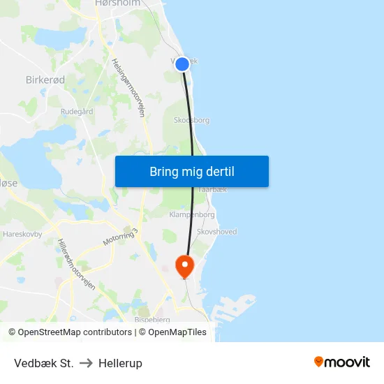 Vedbæk St. to Hellerup map