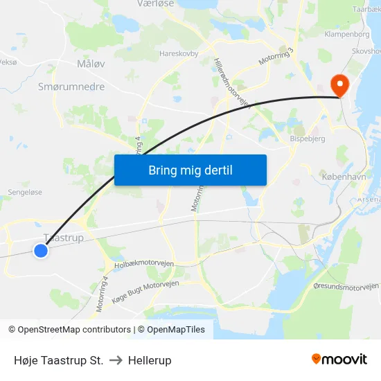 Høje Taastrup St. to Hellerup map