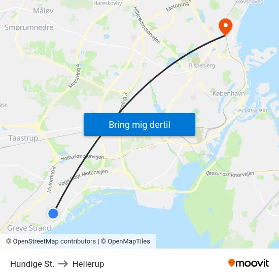 Hundige St. to Hellerup map