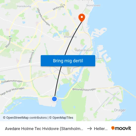 Avedøre Holme Tec Hvidovre (Stamholmen) to Hellerup map