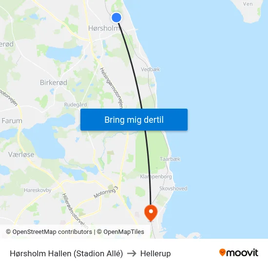 Hørsholm Hallen (Stadion Allé) to Hellerup map
