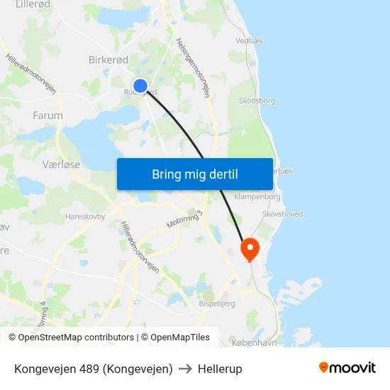Kongevejen 489 (Kongevejen) to Hellerup map