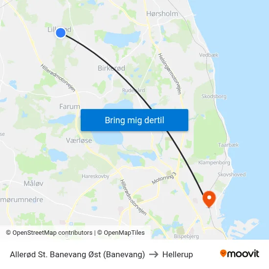 Allerød St. Banevang Øst (Banevang) to Hellerup map