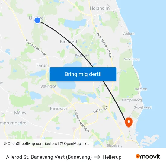 Allerød St. Banevang Vest (Banevang) to Hellerup map