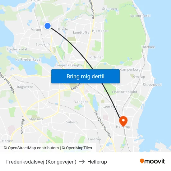 Frederiksdalsvej (Kongevejen) to Hellerup map