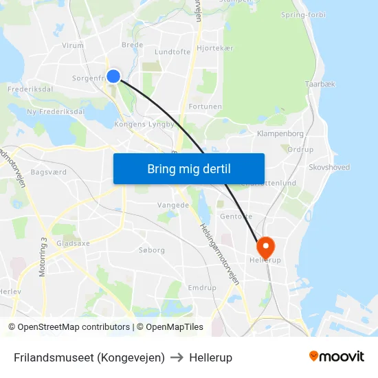 Frilandsmuseet (Kongevejen) to Hellerup map