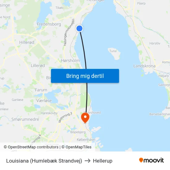 Louisiana (Humlebæk Strandvej) to Hellerup map