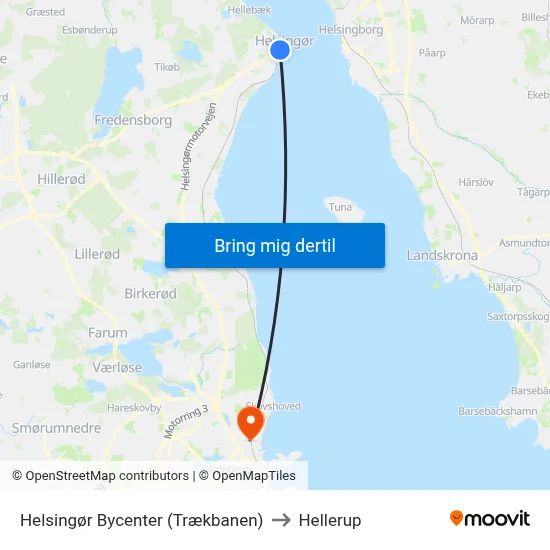 Helsingør Bycenter (Trækbanen) to Hellerup map