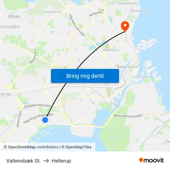 Vallensbæk St. to Hellerup map