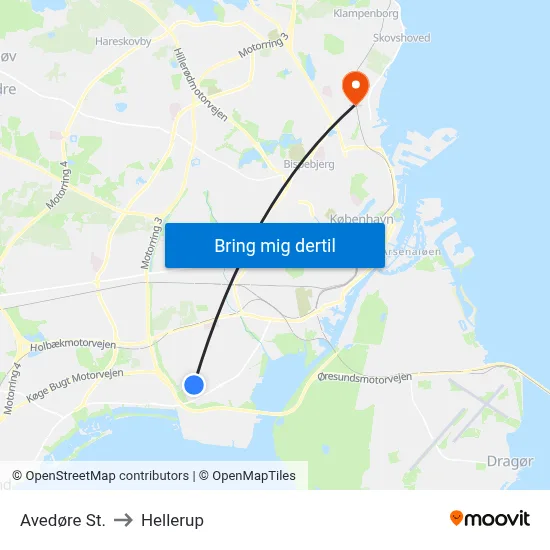 Avedøre St. to Hellerup map