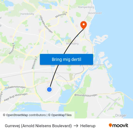 Gurrevej (Arnold Nielsens Boulevard) to Hellerup map