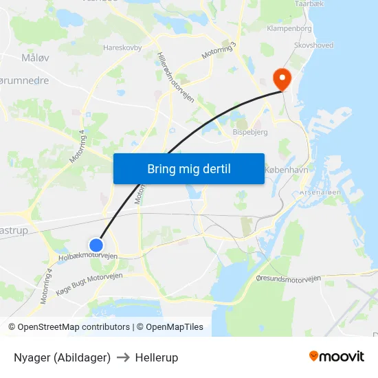 Nyager (Abildager) to Hellerup map