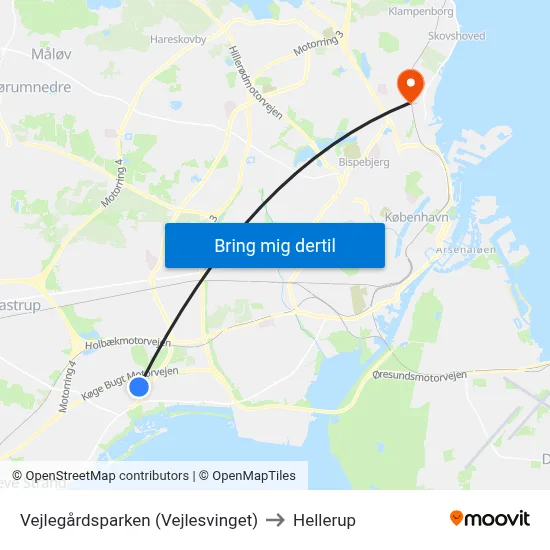Vejlegårdsparken (Vejlesvinget) to Hellerup map