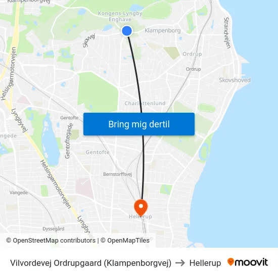 Vilvordevej Ordrupgaard (Klampenborgvej) to Hellerup map