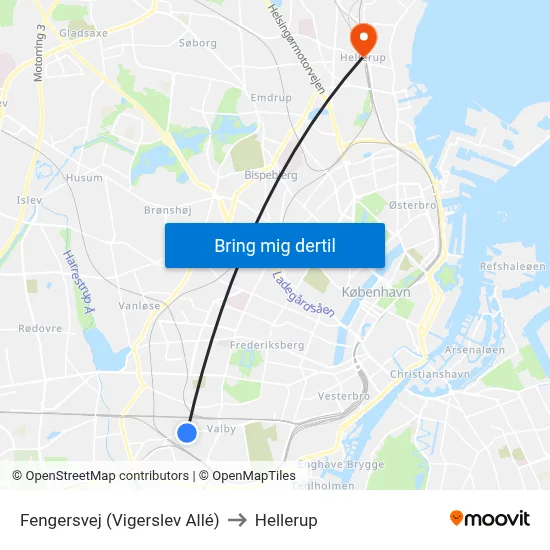 Fengersvej (Vigerslev Allé) to Hellerup map