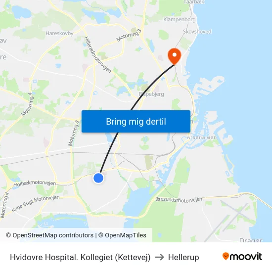 Hvidovre Hospital. Kollegiet (Kettevej) to Hellerup map