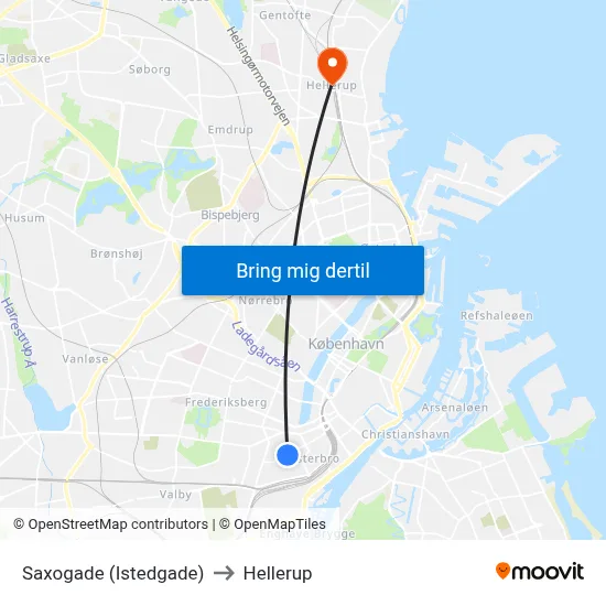 Saxogade (Istedgade) to Hellerup map