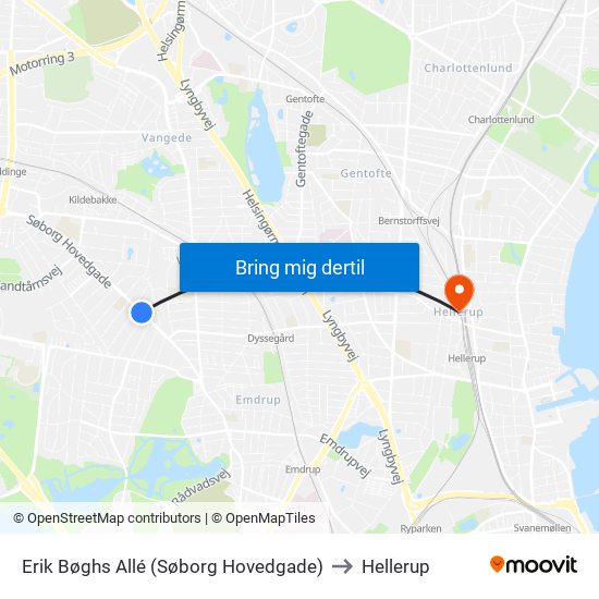 Erik Bøghs Allé (Søborg Hovedgade) to Hellerup map