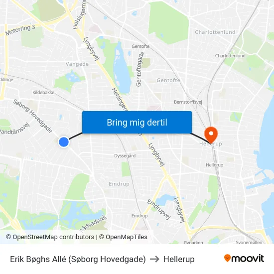 Erik Bøghs Allé (Søborg Hovedgade) to Hellerup map