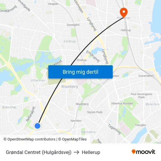 Grøndal Centret (Hulgårdsvej) to Hellerup map