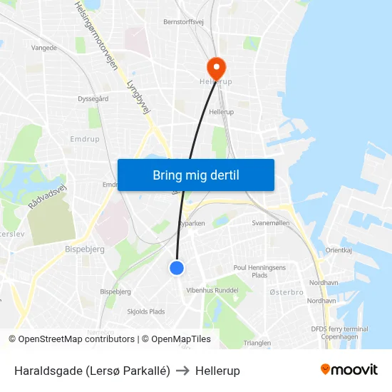 Haraldsgade (Lersø Parkallé) to Hellerup map