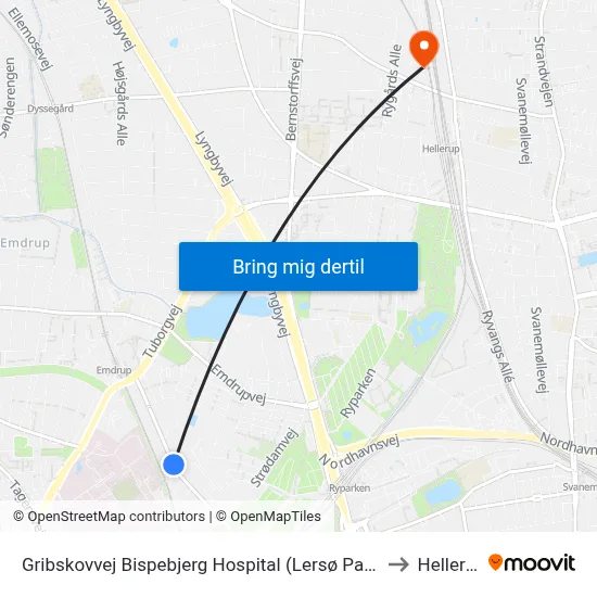 Gribskovvej Bispebjerg Hospital (Lersø Parkallé) to Hellerup map