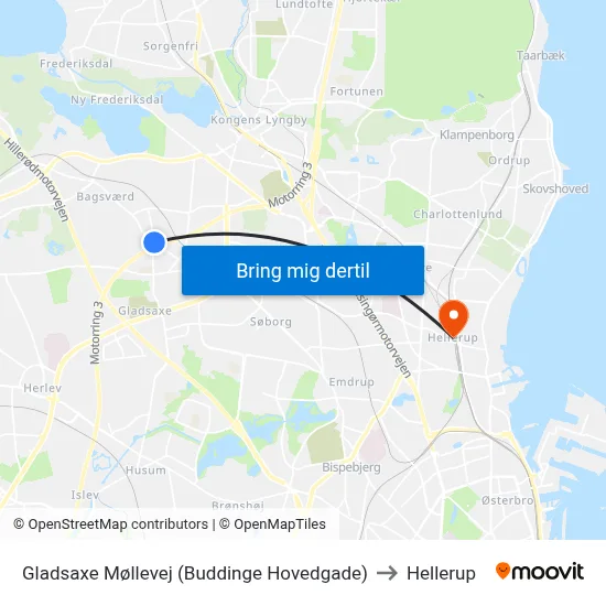 Gladsaxe Møllevej (Buddinge Hovedgade) to Hellerup map