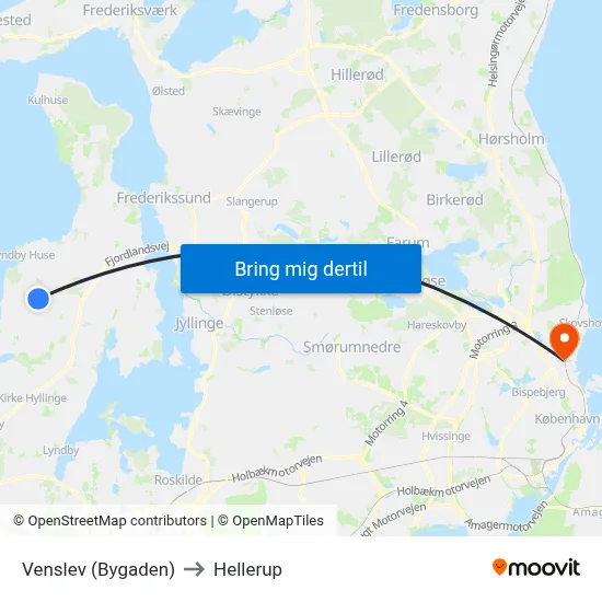 Venslev (Bygaden) to Hellerup map