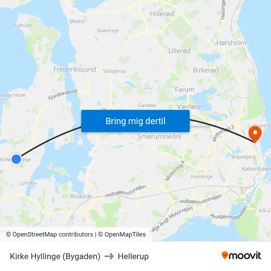 Kirke Hyllinge (Bygaden) to Hellerup map