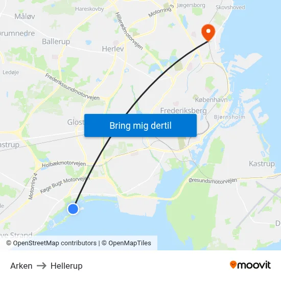 Arken to Hellerup map