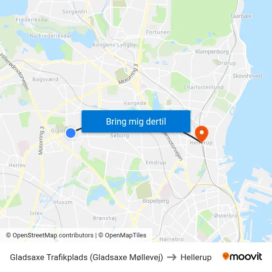 Gladsaxe Trafikplads (Gladsaxe Møllevej) to Hellerup map