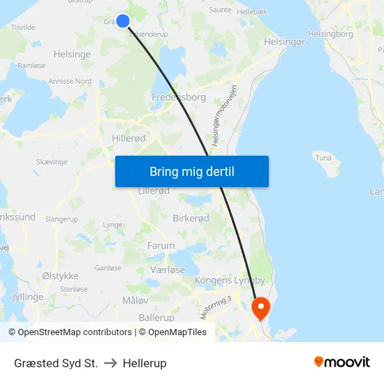Græsted Syd St. to Hellerup map