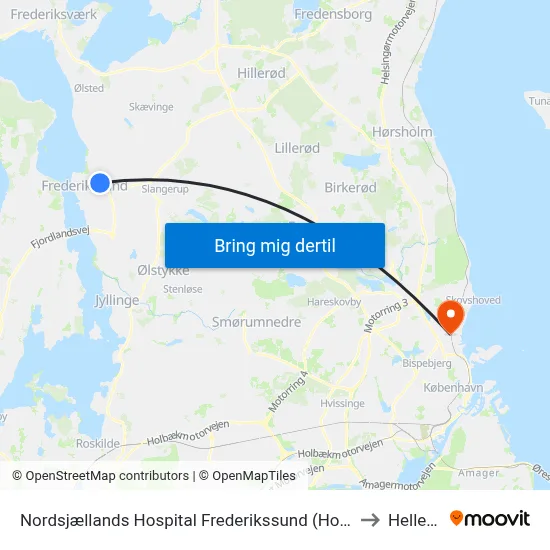Nordsjællands Hospital Frederikssund (Hospitalvej) to Hellerup map