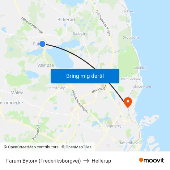Farum Bytorv (Frederiksborgvej) to Hellerup map